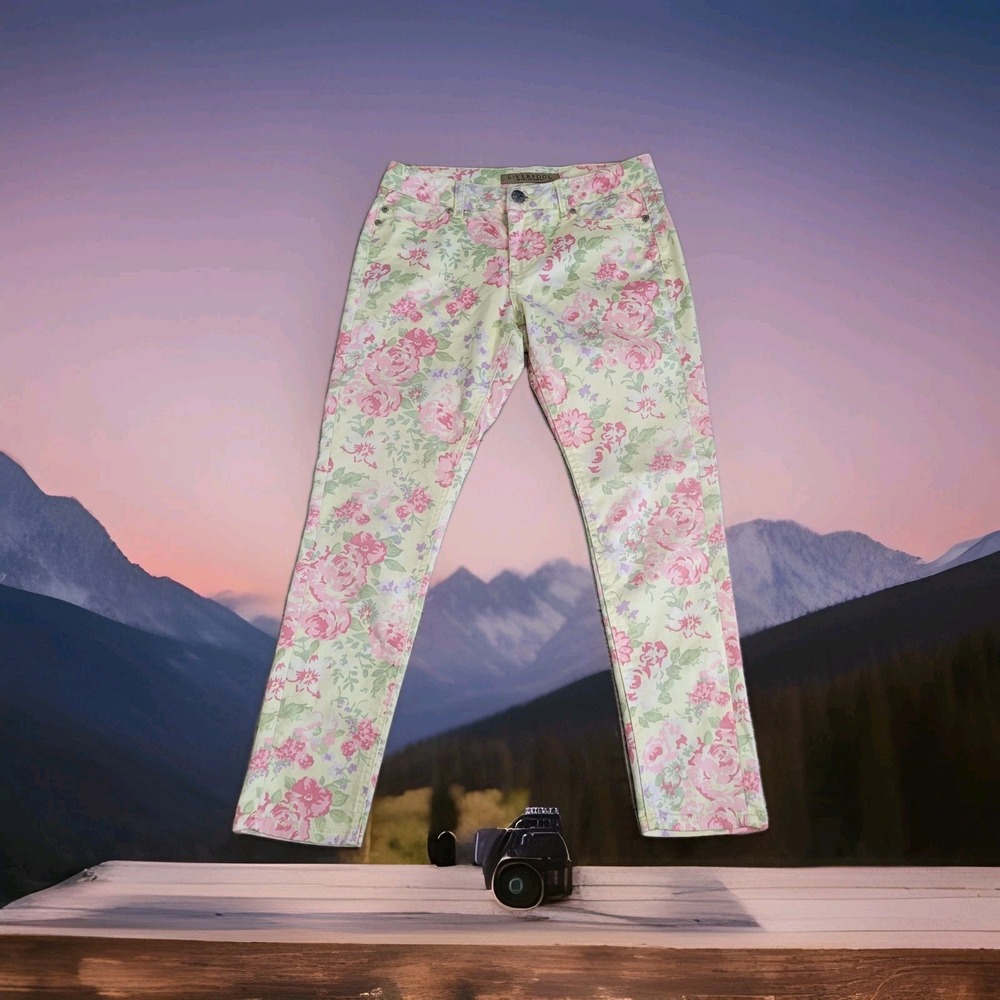 Liverpool Floral Pants Women's 4 Lemon Creme Cropped Dressy/Casual Cottagecore